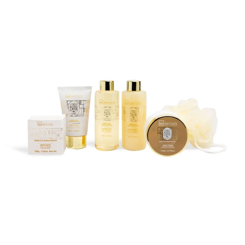 kinkekomplekt-gold-vanilla-sandalwood-bath-set-products-overview.webp